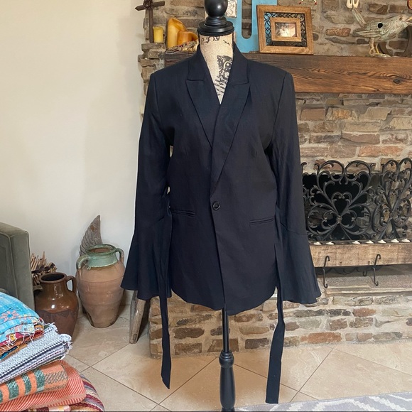 NWT FREE PEOPLE BLACK FLARED SLEEVE LINEN BLAZER L - Picture 6 of 8